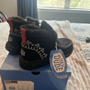 Hey Dude Booties. Black with white stitching.